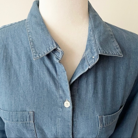 Old Navy | Blue Chambray Roll Tab Tie Waist Shirt Dress *NWT* - Picture 5 of 16